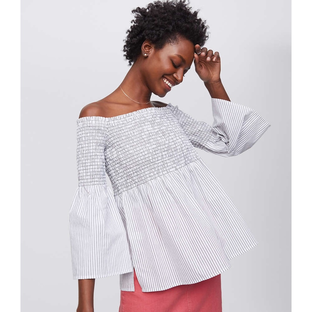 Striped Smocked Off The Shoulder Top